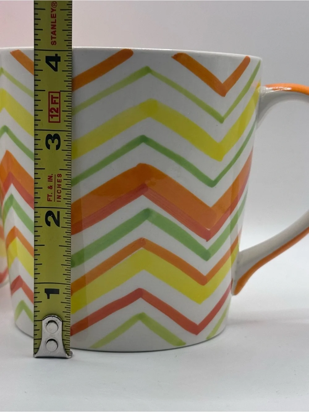 CRATE & BARREL Bright Chevron Coffee Mugs, Citrus Orange/Yellow/Green, Set Of 2